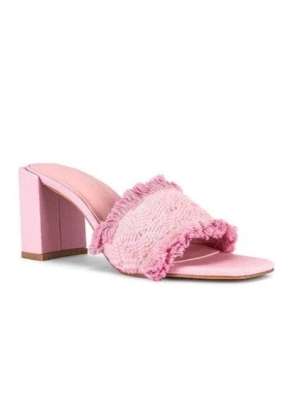Sol Sana St. Camilla Peach Pink Fringed Slides Mules shoes heels Revolve 40 10